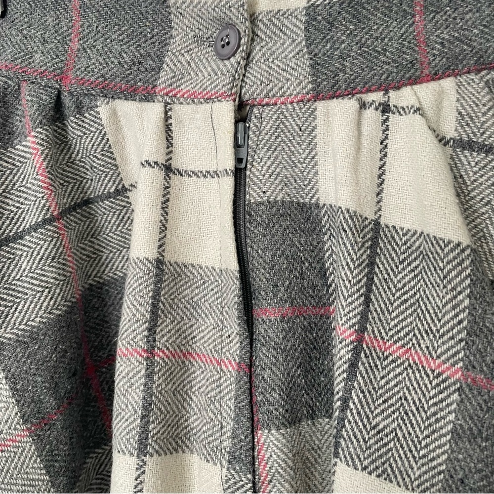 Vintage 90s Plaid Wool Midi Skirt Neutral Academia Quiet Luxury Preppy Small - Picture 3 of 9
